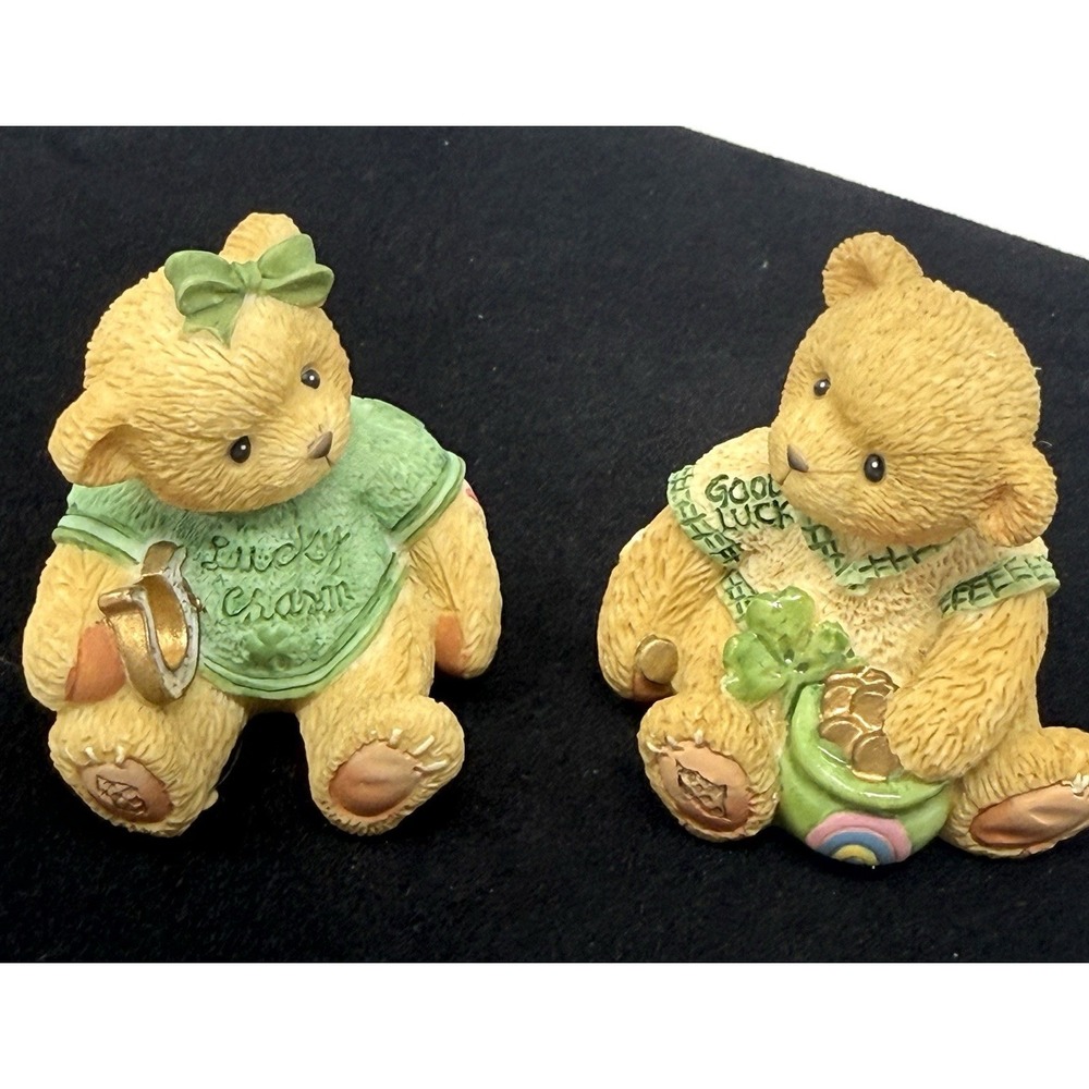 Cherished Teddies 1998 Irish Good Luck Lucky Charm bears mini figurines set of 2